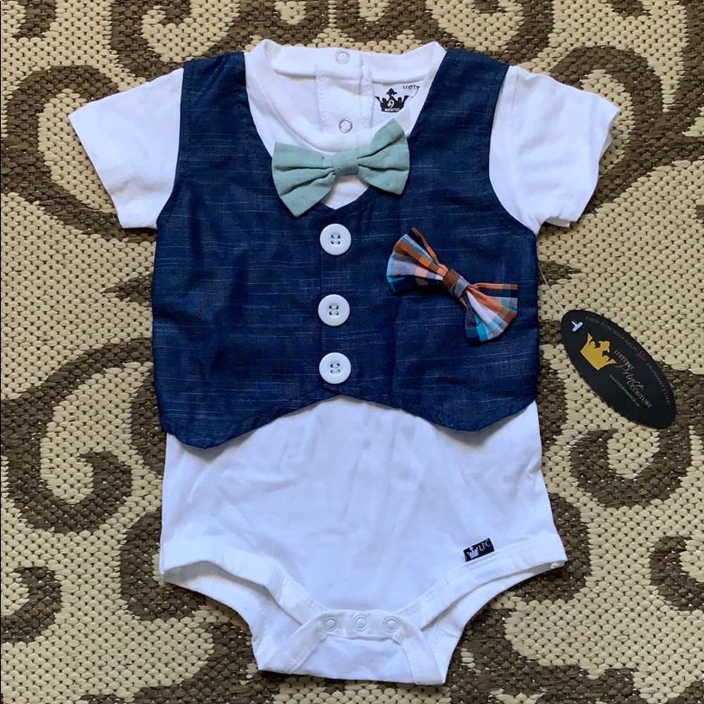 Littlest prince layered tee with vest and bow ties